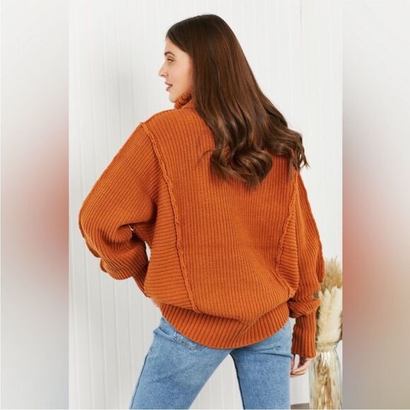 Zenana Exposed Seam Turtleneck Rib-Knit Sweater - Picture 3 of 9